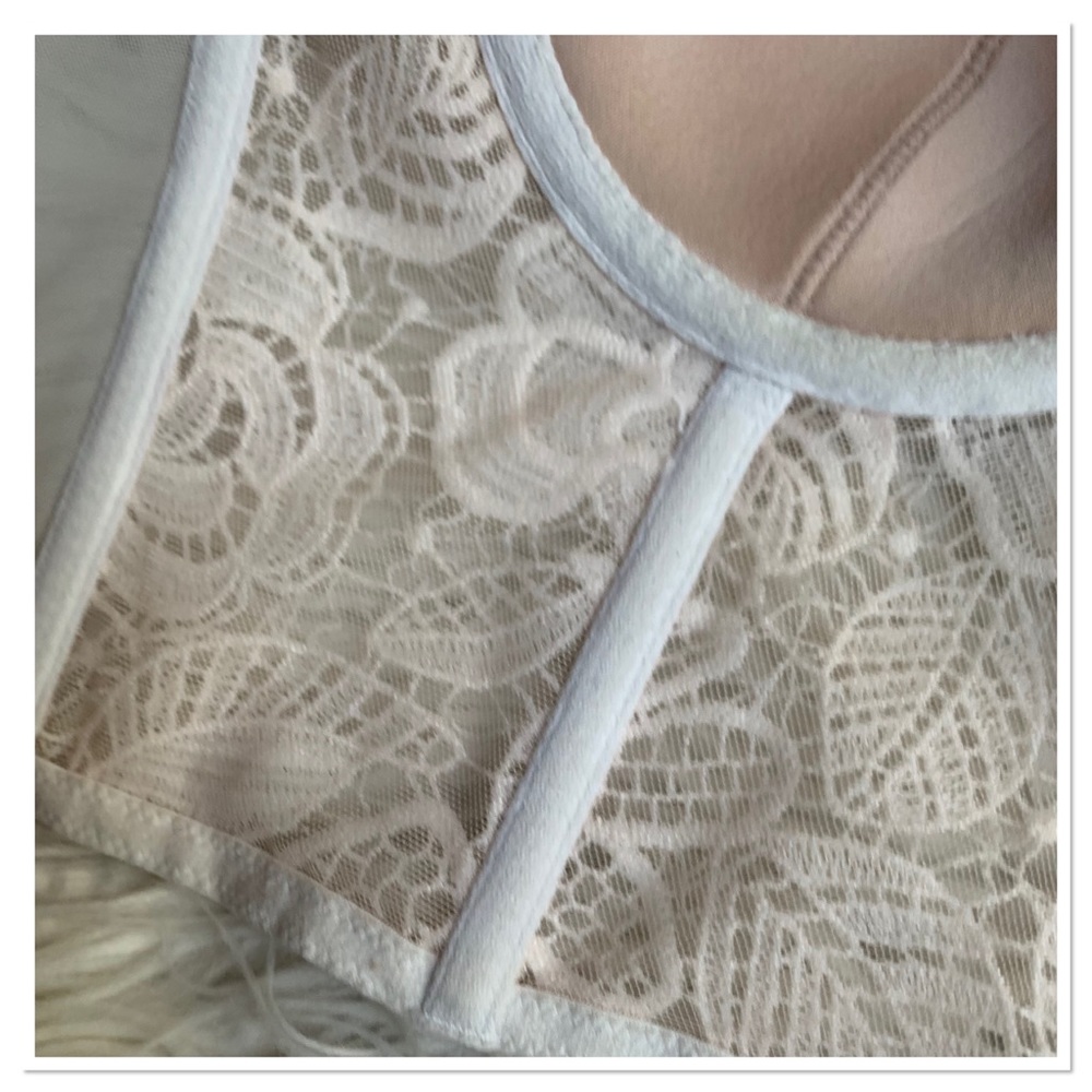 Victoria’s Secret Dream Angels Longline Corset Bra Floral Lace Ivory Size 34C - Picture 9 of 11